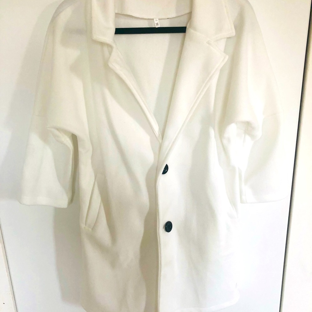3/4 Sleeve Two Buttons Lapel Pocket Coat Size M
